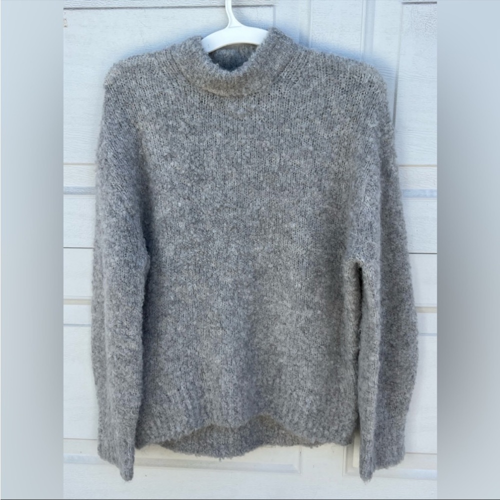 Women's Madewell Wool-Alpaca Blend Boucle-Knit Oversized Sweater Size S grey